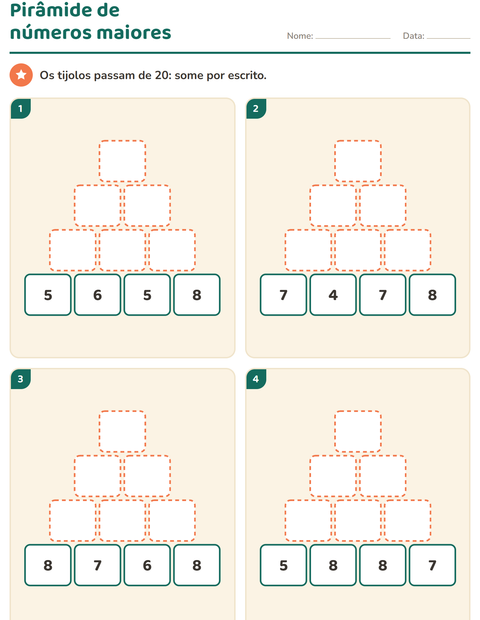 Pré-visualização da ficha de Pirâmide de números para 2º ano do ensino fundamental