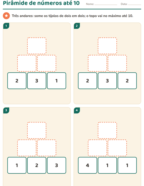 Pré-visualização da ficha de Pirâmide de números para 1º ano do ensino fundamental
