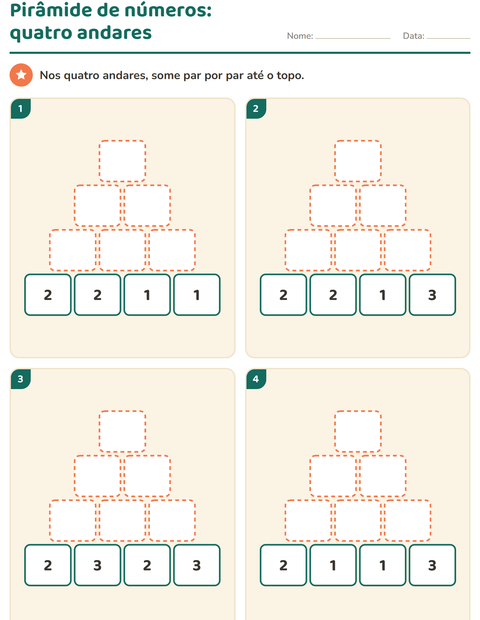 Pré-visualização da ficha de Pirâmide de números para 1º ano do ensino fundamental