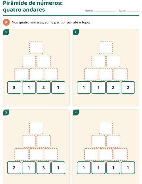 Pré-visualização da ficha de Pirâmide de números para 1º ano do ensino fundamental