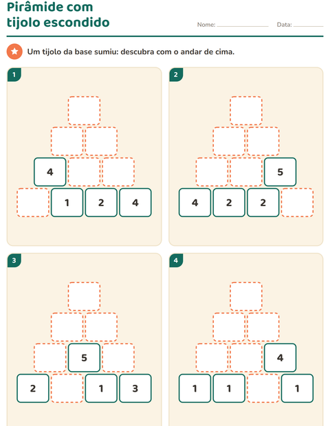Pré-visualização da ficha de Pirâmide de números para 1º ano do ensino fundamental