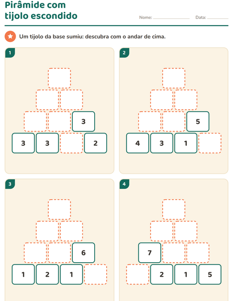 Pré-visualização da ficha de Pirâmide de números para 1º ano do ensino fundamental