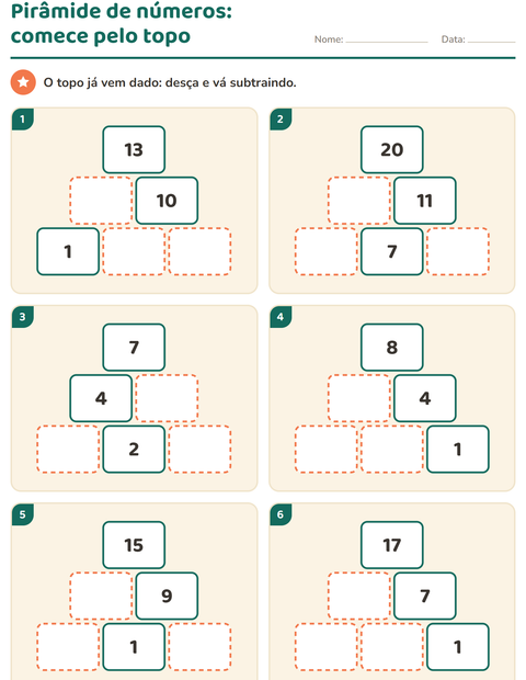 Pré-visualização da ficha de Pirâmide de números para 1º ano do ensino fundamental