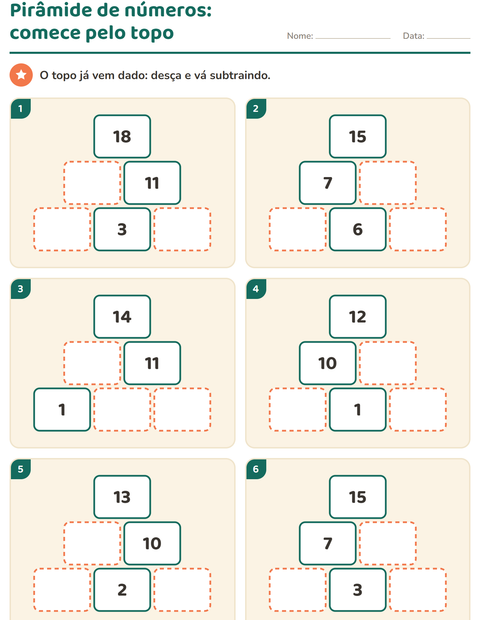 Pré-visualização da ficha de Pirâmide de números para 1º ano do ensino fundamental