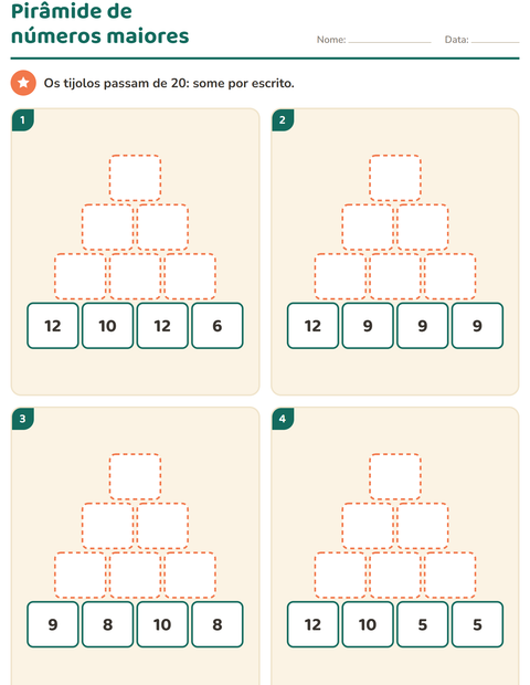 Pré-visualização da ficha de Pirâmide de números para 2º ano do ensino fundamental
