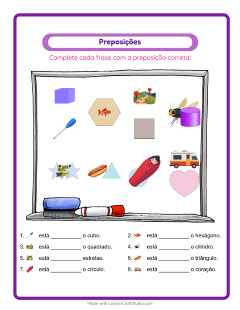 Pré-visualização da ficha de Preposições com Acampamento para Educação infantil (pré-escola, 5-7 anos)