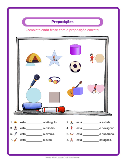 Pré-visualização da ficha de Preposições com Atividades para Educação infantil (pré-escola, 5-7 anos)