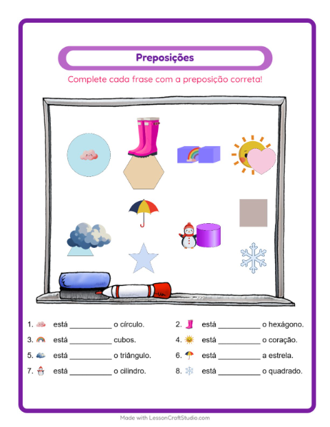 Pré-visualização da ficha de Preposições com Clima para Educação infantil (pré-escola, 5-7 anos)