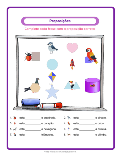 Pré-visualização da ficha de Preposições com Coisas que voam para Educação infantil (pré-escola, 5-7 anos)