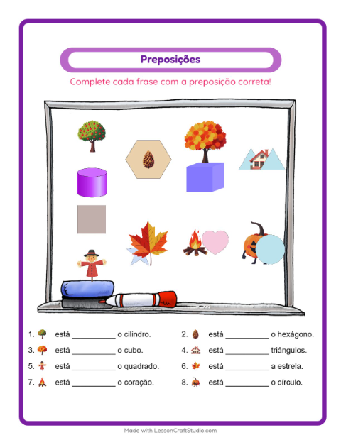 Pré-visualização da ficha de Preposições com Diversos para Educação infantil (pré-escola, 5-7 anos)