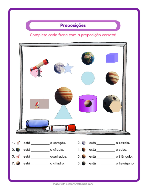 Pré-visualização da ficha de Preposições com Espaço para Educação infantil (pré-escola, 5-7 anos)