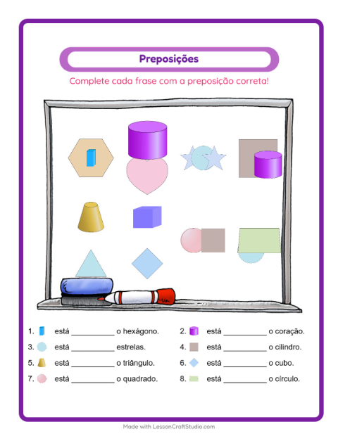 Pré-visualização da ficha de Preposições com Formas para Educação infantil (pré-escola, 5-7 anos)