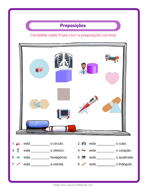Pré-visualização da ficha de Preposições com Hospital para Educação infantil (pré-escola, 5-7 anos)