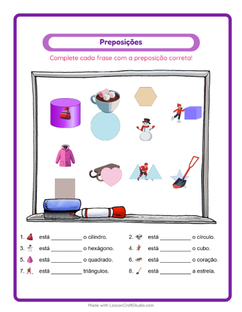 Pré-visualização da ficha de Preposições com Inverno para Educação infantil (pré-escola, 5-7 anos)