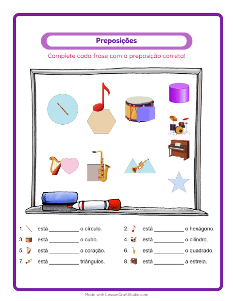 Pré-visualização da ficha de Preposições com Música para Educação infantil (pré-escola, 5-7 anos)