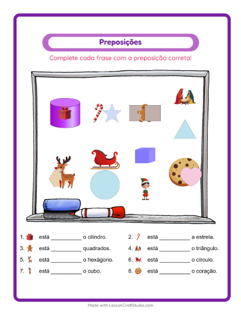 Pré-visualização da ficha de Preposições com Natal para Educação infantil (pré-escola, 5-7 anos)
