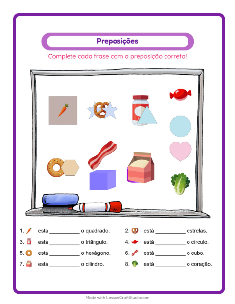 Pré-visualização da ficha de Preposições com No supermercado para Educação infantil (pré-escola, 5-7 anos)