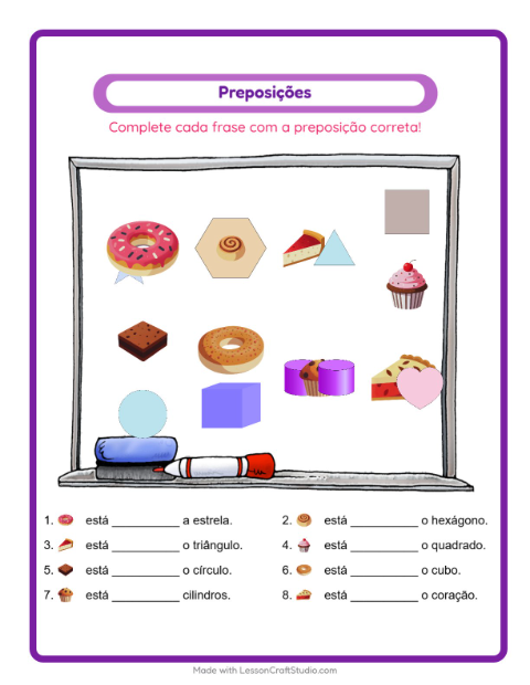 Pré-visualização da ficha de Preposições com Padaria para Educação infantil (pré-escola, 5-7 anos)