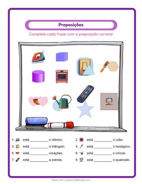 Pré-visualização da ficha de Preposições com Pela casa para Educação infantil (pré-escola, 5-7 anos)