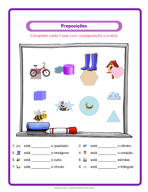 Pré-visualização da ficha de Preposições com Primavera para Educação infantil (pré-escola, 5-7 anos)