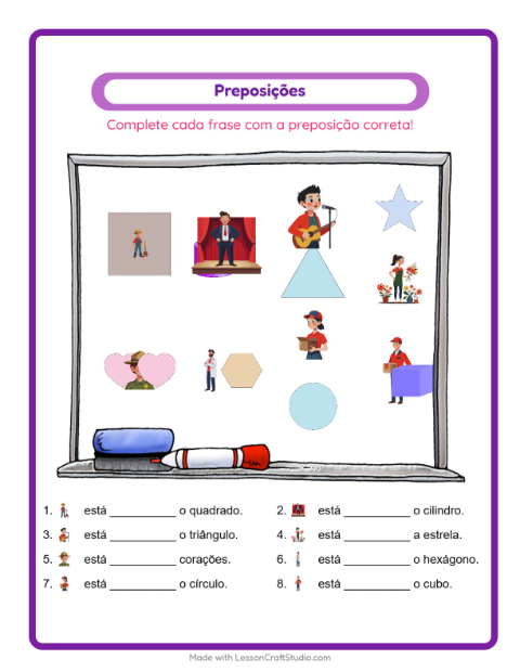 Pré-visualização da ficha de Preposições com Profissões para Educação infantil (pré-escola, 5-7 anos)