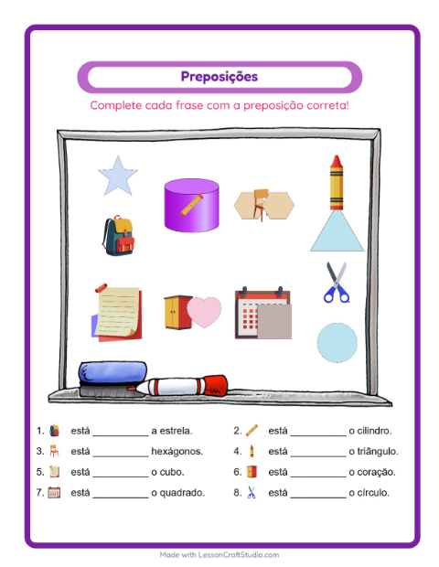 Pré-visualização da ficha de Preposições com Sala de aula para Educação infantil (pré-escola, 5-7 anos)