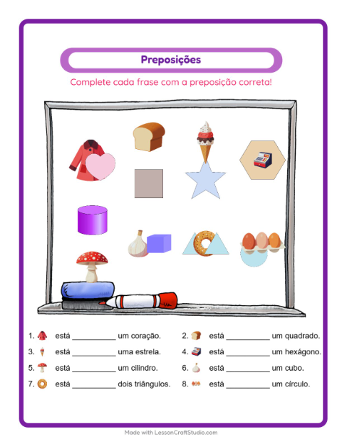 Pré-visualização da ficha de Preposições para Educação infantil (pré-escola, 5-7 anos)
