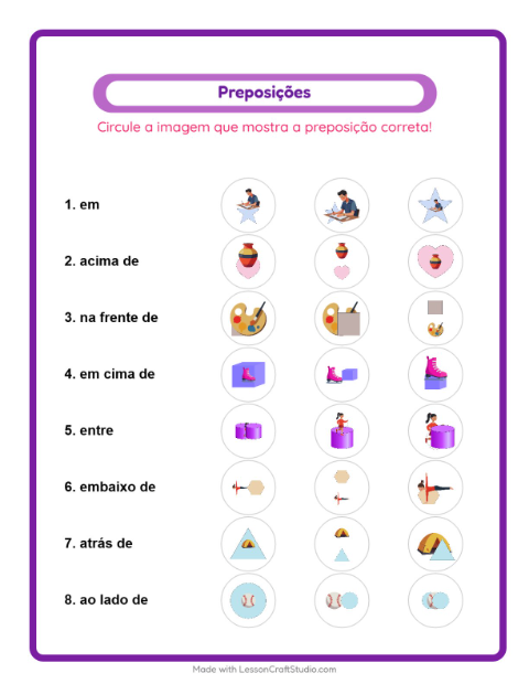 Pré-visualização da ficha de Preposições com Atividades para Educação infantil (pré-escola, 5-7 anos)
