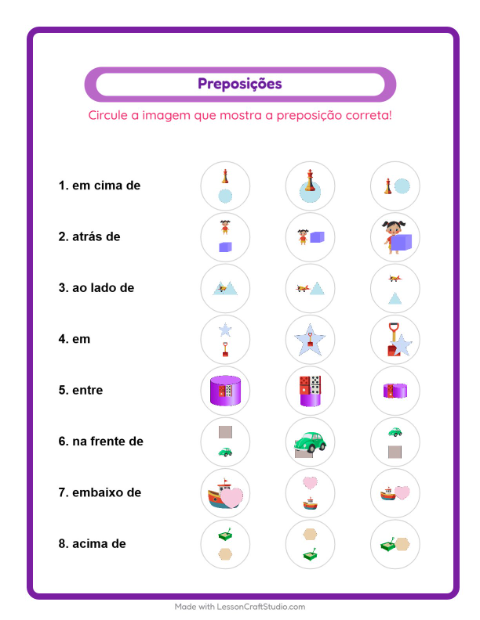 Pré-visualização da ficha de Preposições com Brinquedos para Educação infantil (pré-escola, 5-7 anos)