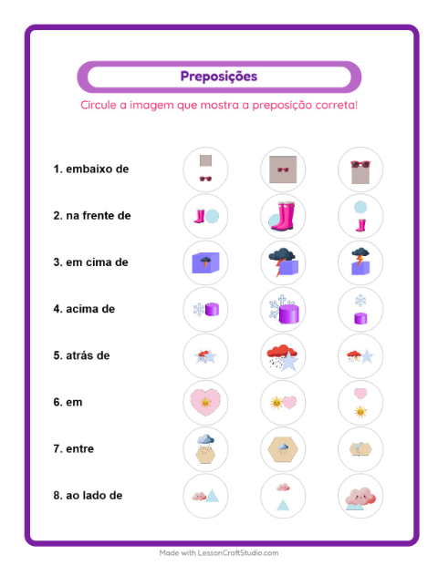 Pré-visualização da ficha de Preposições com Clima para Educação infantil (pré-escola, 5-7 anos)
