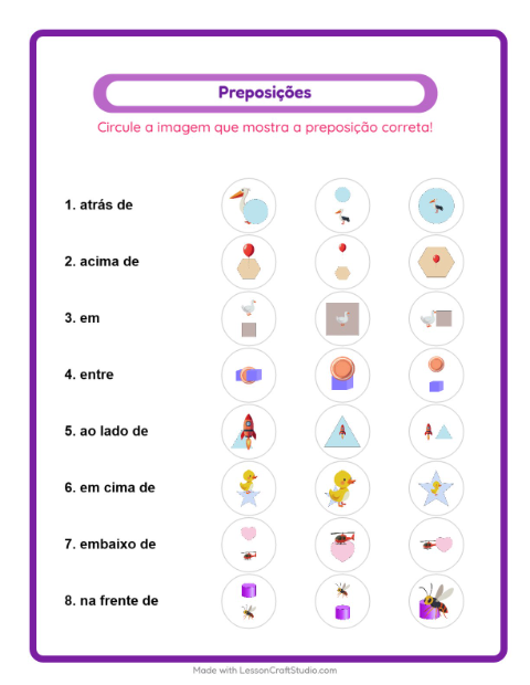 Pré-visualização da ficha de Preposições com Coisas que voam para Educação infantil (pré-escola, 5-7 anos)