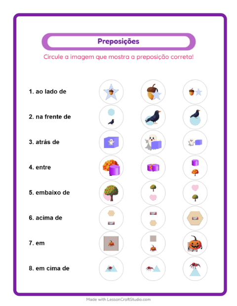 Pré-visualização da ficha de Preposições com Diversos para Educação infantil (pré-escola, 5-7 anos)