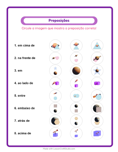 Pré-visualização da ficha de Preposições com Espaço para Educação infantil (pré-escola, 5-7 anos)