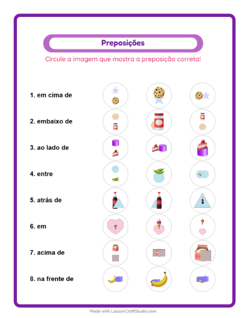 Pré-visualização da ficha de Preposições com No supermercado para Educação infantil (pré-escola, 5-7 anos)
