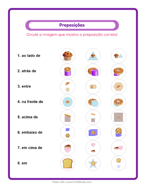 Pré-visualização da ficha de Preposições com Padaria para Educação infantil (pré-escola, 5-7 anos)
