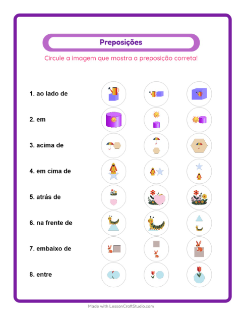 Pré-visualização da ficha de Preposições com Primavera para Educação infantil (pré-escola, 5-7 anos)