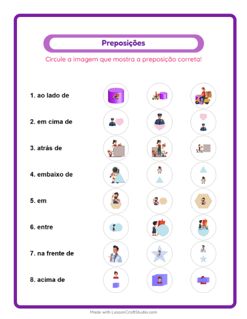 Pré-visualização da ficha de Preposições com Profissões para Educação infantil (pré-escola, 5-7 anos)