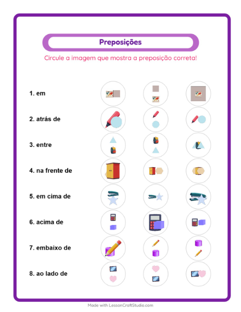 Pré-visualização da ficha de Preposições com Sala de aula para Educação infantil (pré-escola, 5-7 anos)