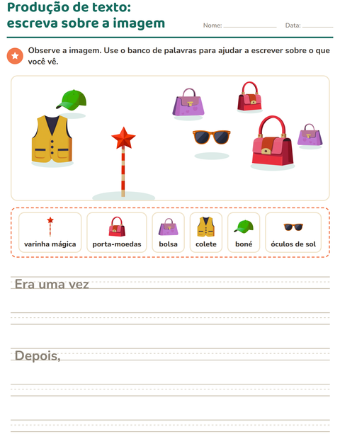 Pré-visualização da ficha de Produção de texto com imagem com Acessórios para 2º ano do ensino fundamental