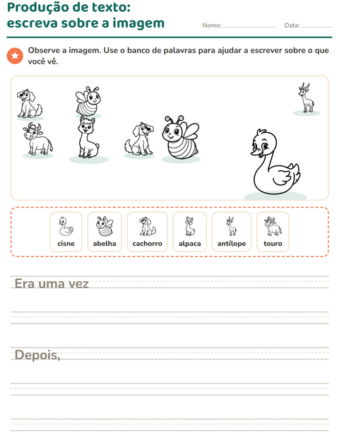 Pré-visualização da ficha de Produção de texto com imagem com Animais da fazenda PB para 2º ano do ensino fundamental
