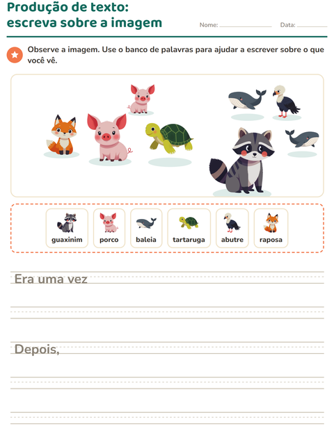 Pré-visualização da ficha de Produção de texto com imagem com Animais para 2º ano do ensino fundamental