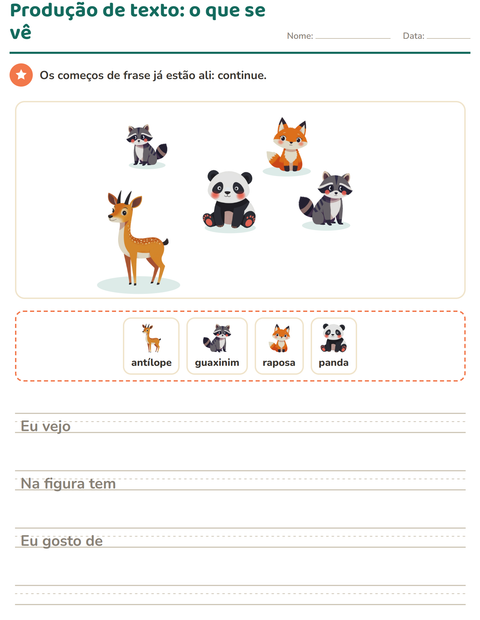 Pré-visualização da ficha de Produção de texto com imagem com Animais para 2º ano do ensino fundamental