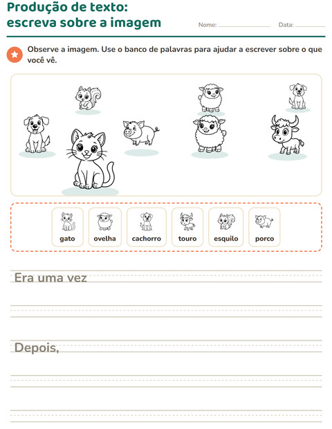 Pré-visualização da ficha de Produção de texto com imagem com Animais PB 2 para 2º ano do ensino fundamental