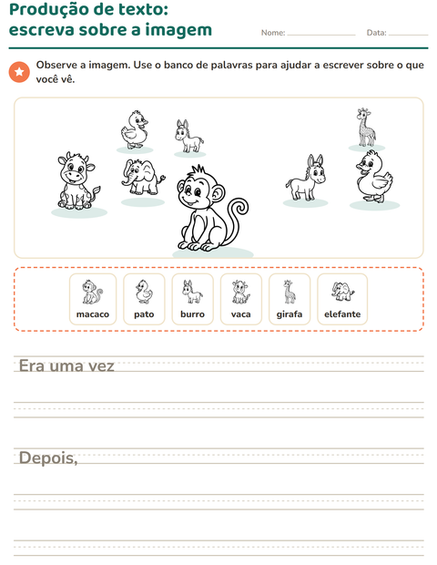 Pré-visualização da ficha de Produção de texto com imagem com Animais PB 3 para 2º ano do ensino fundamental