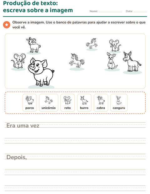 Pré-visualização da ficha de Produção de texto com imagem com Animais PB 4 para 2º ano do ensino fundamental