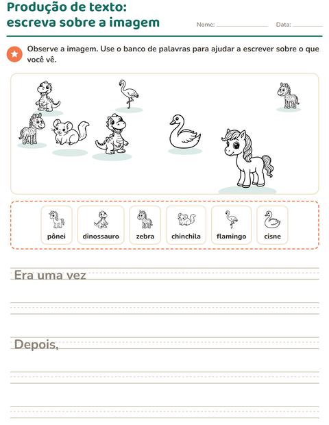 Pré-visualização da ficha de Produção de texto com imagem com Animais PB 5 para 2º ano do ensino fundamental