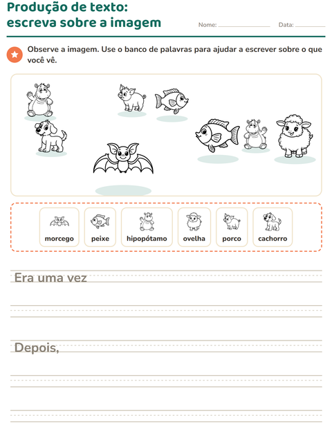 Pré-visualização da ficha de Produção de texto com imagem com Animais PB para 2º ano do ensino fundamental