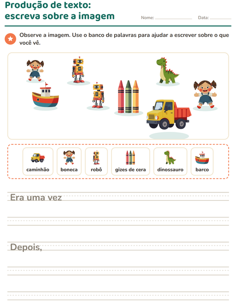 Pré-visualização da ficha de Produção de texto com imagem com Brinquedos para 2º ano do ensino fundamental