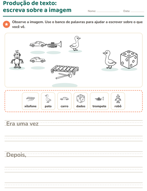 Pré-visualização da ficha de Produção de texto com imagem com Brinquedos PB 2 para 2º ano do ensino fundamental