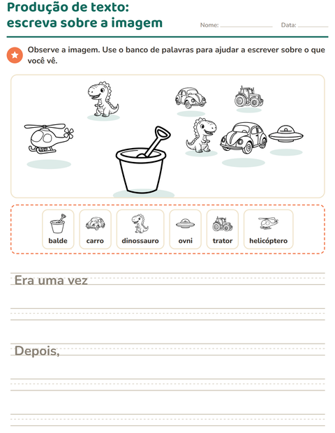 Pré-visualização da ficha de Produção de texto com imagem com Brinquedos PB para 2º ano do ensino fundamental